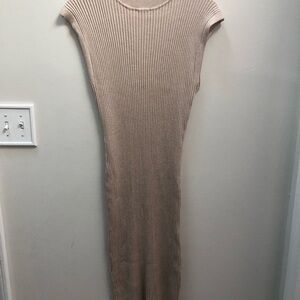 Elegant Beige Ribbed Knit Dress